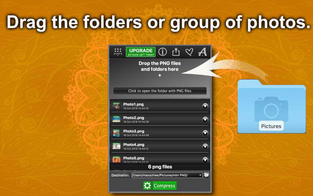 Drag the folders or group of photos. Over_80%_of_PNG_files_can_be_compressed4