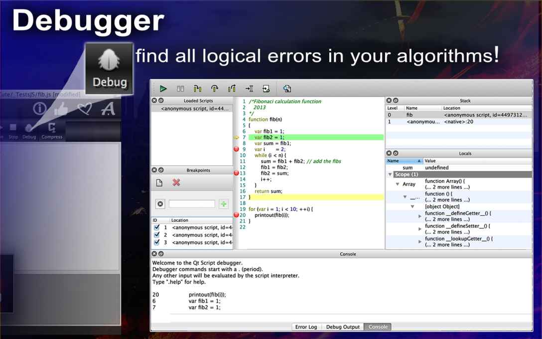 Debugger find all logical errors in your algorithms! Run_and_debug_JavaScript2